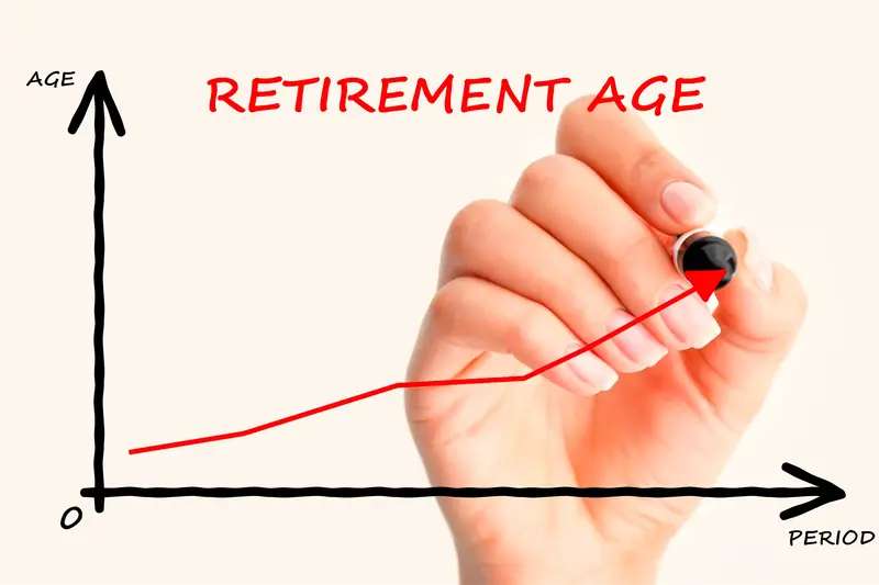 יד משרטטת גרף עולה תחת הכותרת Retirement Age